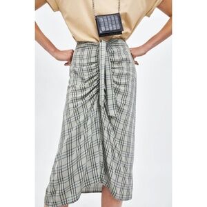 Zara TRF Plaid Checkered Ruched Midi Skirt M